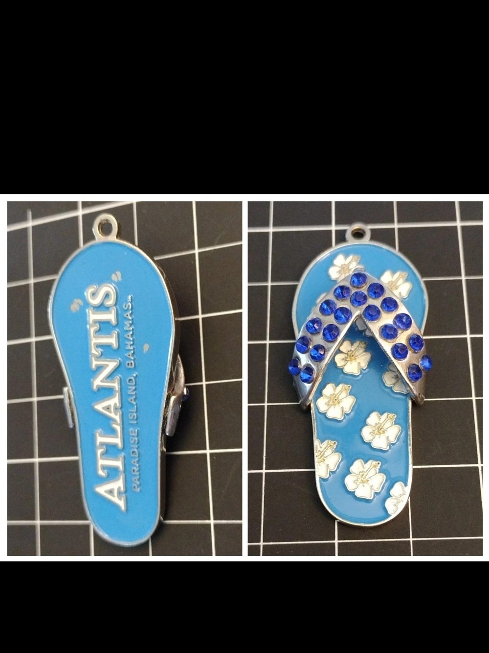Atlantis Bahamas Paradise Island Flip Flop Blue Rhinestones Charm or Keychain